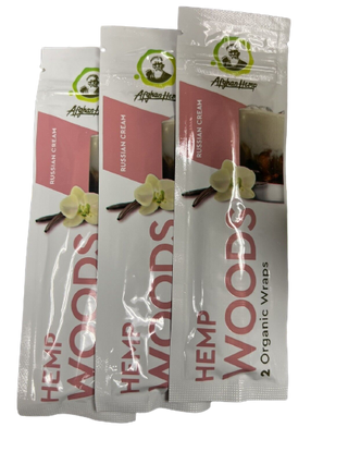 Afghan Hemp Woods Herbal Organic Natural 2 Russian Cream Flavor Papers Wraps Per Pack (3 Count) - Horny Stoner