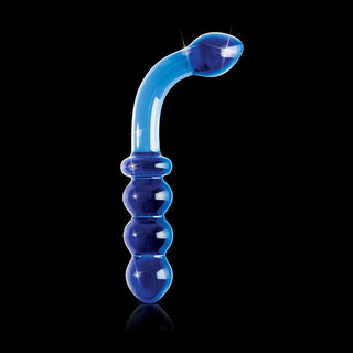 Icicles No. 31 Curved Beaded 7.25 in. Dual-Ended Glass Dildo Blue - Horny Stoner