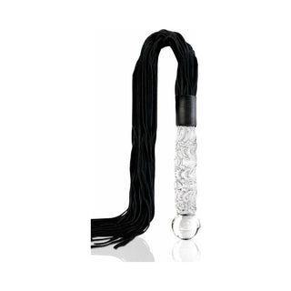 Icicles No. 38 Leather Flogger with Glass Handle Clear/Black - Horny Stoner