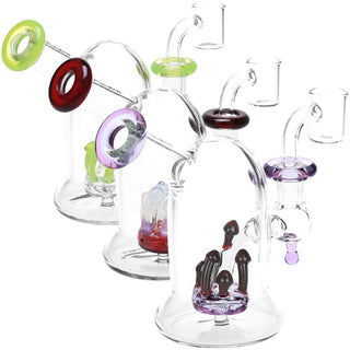 Pulsar Bioluminescence Shroom Perc Mini Glass Dab Rig - 5" / 14mm F / Colors Vary - Horny Stoner