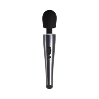 Evolved Mighty Metallic Wand Rechargeable Silicone Wand Vibrator Chrome/Black - Horny Stoner