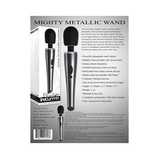 Evolved Mighty Metallic Wand Rechargeable Silicone Wand Vibrator Chrome/Black - Horny Stoner
