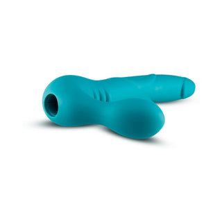 Temptasia Luna 9 in. Silicone Strapless Strap-On Dildo with Rechargeable Bullet Vibrator Teal - Horny Stoner
