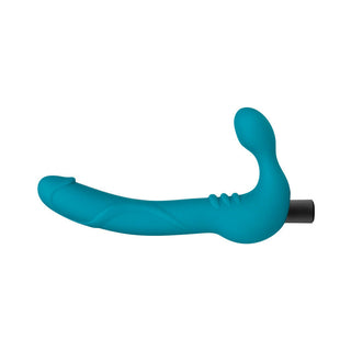 Temptasia Luna 9 in. Silicone Strapless Strap-On Dildo with Rechargeable Bullet Vibrator Teal - Horny Stoner