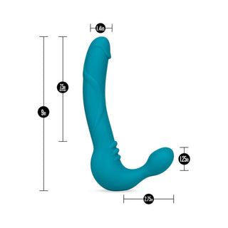 Temptasia Luna 9 in. Silicone Strapless Strap-On Dildo with Rechargeable Bullet Vibrator Teal - Horny Stoner