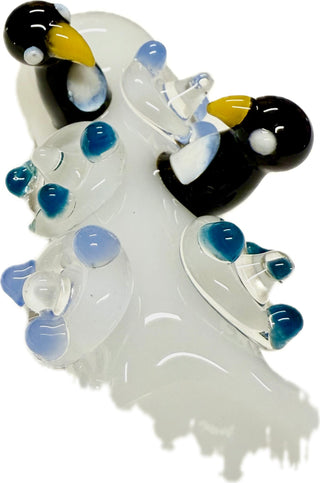Ripkitty 4.5" Tobacco Dry Herb Hand Pipe Spoon Color Tube Glass with Penguins Art