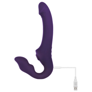 Evolved 2 Become 1 Rechargeable Remote-Controlled Silicone Strapless Strap-On With Suction Purple - Horny Stoner