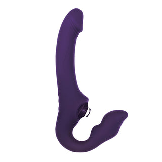 Evolved 2 Become 1 Rechargeable Remote-Controlled Silicone Strapless Strap-On With Suction Purple - Horny Stoner