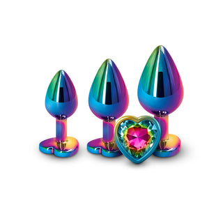 Rear Assets 3-Piece Metal Plug Kit Multicolor/Rainbow Heart - Horny Stoner