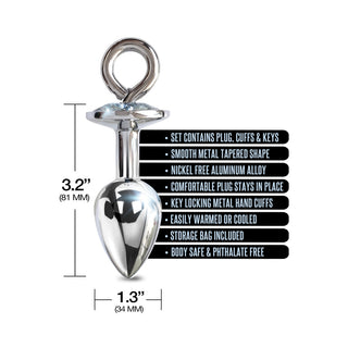 Nixie Metal Butt Plug & Handcuffs Set Silver - Horny Stoner