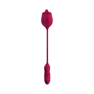 Evolved Wild Rose Rechargeable Dual-Ended Silicone Thrusting Egg & Flicking Tongue Vibrator Red - Horny Stoner