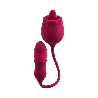 Evolved Wild Rose Rechargeable Dual-Ended Silicone Thrusting Egg & Flicking Tongue Vibrator Red - Horny Stoner