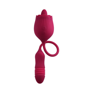 Evolved Wild Rose Rechargeable Dual-Ended Silicone Thrusting Egg & Flicking Tongue Vibrator Red - Horny Stoner