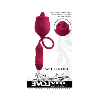 Evolved Wild Rose Rechargeable Dual-Ended Silicone Thrusting Egg & Flicking Tongue Vibrator Red - Horny Stoner
