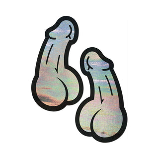 Pastease Penis: Holographic Silver Dick Nipple Pasties - Horny Stoner