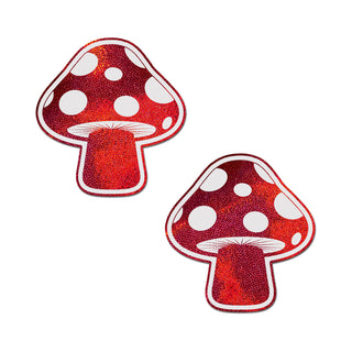 Pastease Mushroom: Shiny Red & White Glow-in-the-Dark Shroom Nipple Pasties - Horny Stoner