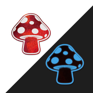 Pastease Mushroom: Shiny Red & White Glow-in-the-Dark Shroom Nipple Pasties - Horny Stoner