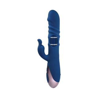 Evolved The Ringer Rechargeable Thrusting Silicone Rabbit Vibrator Blue - Horny Stoner