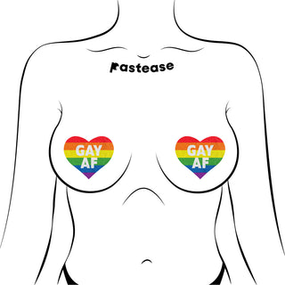 Pastease Glitter 'Gay AF' Heart Pasties Rainbow - Horny Stoner