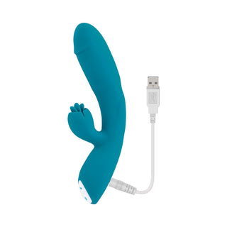 Evolved Fierce Flicker Rechargeable Dual Stim Vibe Silicone Teal - Horny Stoner