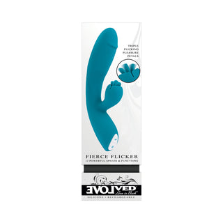 Evolved Fierce Flicker Rechargeable Dual Stim Vibe Silicone Teal - Horny Stoner