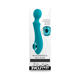 Evolved Wanderful Sucker Rechargeable Wand with Suction Silicone Teal - Horny Stoner