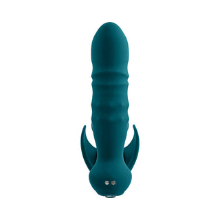 Playboy Bring It On Rechargeable Silicone Thrusting Anal Plug with Vibrating Ball Cradle Deep Teal - Horny Stoner