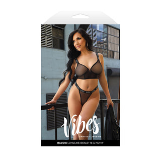 Fantasy Lingerie Vibes Baddie Longline Mesh Bralette & Panty - Horny Stoner