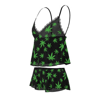 Magic Silk Hazy Dayz Cami & Short Set Pot Leaf - Horny Stoner