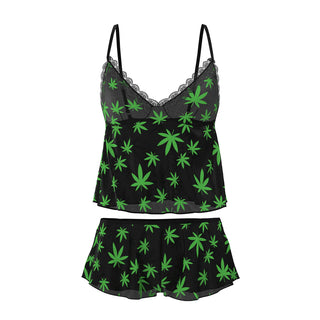 Magic Silk Hazy Dayz Cami & Short Set Pot Leaf - Horny Stoner