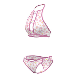 Magic Silk Daisy Halter Bralette & Panty Set Daisy Print - Horny Stoner