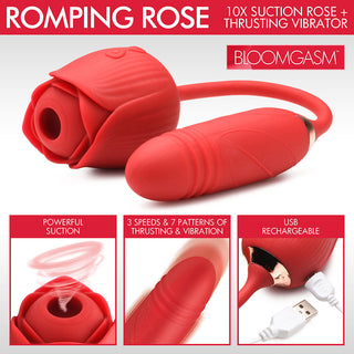 Bloomgasm Romping Rose 10X Suction Rose & Thrusting Vibrator - Horny Stoner