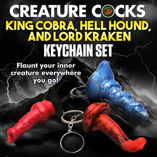 Creature Cocks Hell-Hound, Lord Kraken & King Cobra Silicone Keychain Set - Horny Stoner