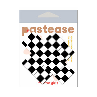 Pastease Plus X Black & White Checker Cross Nipple Pasties - Horny Stoner