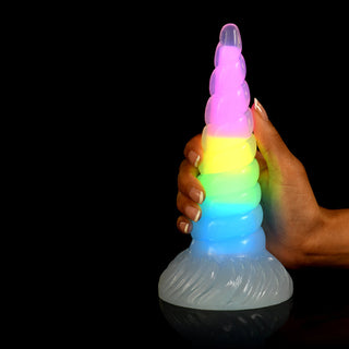 Creature Cocks Uni-Glow Glow-in-the-Dark Rainbow Silicone Dildo - Horny Stoner