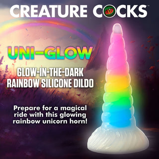 Creature Cocks Uni-Glow Glow-in-the-Dark Rainbow Silicone Dildo - Horny Stoner