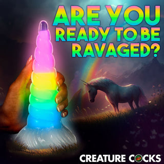 Creature Cocks Uni-Glow Glow-in-the-Dark Rainbow Silicone Dildo - Horny Stoner