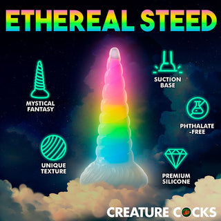 Creature Cocks Uni-Glow Glow-in-the-Dark Rainbow Silicone Dildo - Horny Stoner