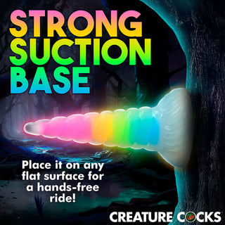 Creature Cocks Uni-Glow Glow-in-the-Dark Rainbow Silicone Dildo - Horny Stoner