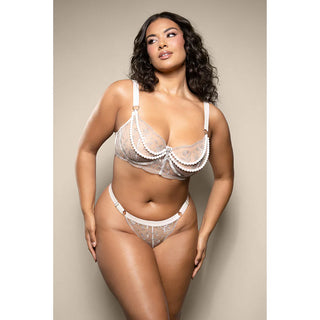 Fantasy Lingerie Opulence Metallic Embroidered Bra with Pearl Underwire Cups & Pearl Panty - Horny Stoner
