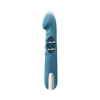 Evolved Queen Of All Trades Rechargeable Silicone Thrusting and Rotating Vibrator Teal - Horny Stoner