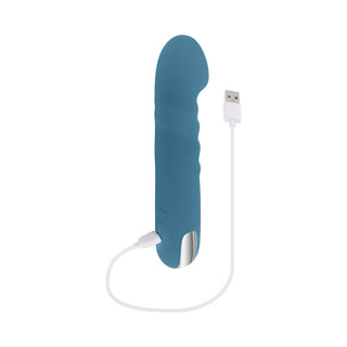 Evolved Queen Of All Trades Rechargeable Silicone Thrusting and Rotating Vibrator Teal - Horny Stoner
