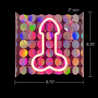 Neon Penis Light Up Sign With Shimmer Sequin Backdrop