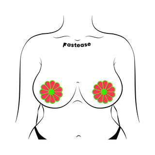 Pastease Daisy: Neon Green & Glow-in-the-Dark Neon Pink Petal Pasties Nipple Covers