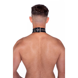 Prowler RED Adjustable Leather Collar with Strap And O-Rings for Bondage Connections