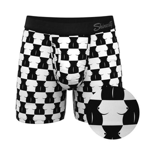 Shinesty The Chest Mate Checkered Boob Print Moisture Wicking Ball Hammock Pouch Underwear with Fly