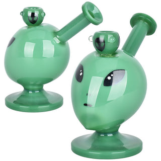 Alien Head Glass Water Pipe - 6" / 14mm F - Horny Stoner