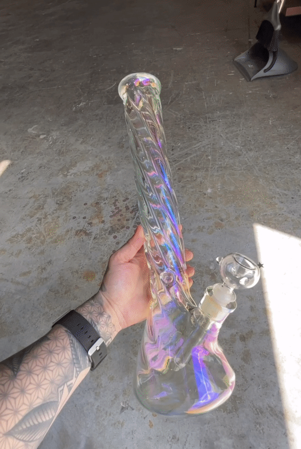 XXL Twisted Iridescent Beaker Water Pipe - Horny Stoner