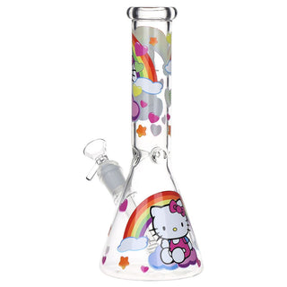 Greetings Feline Glass Beaker Water Pipe | 10" | 14mm F | Designs Vary - Horny Stoner