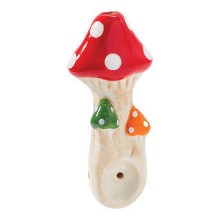 Wacky Bowlz Tri Mushroom Ceramic Pipe - 4" - Horny Stoner